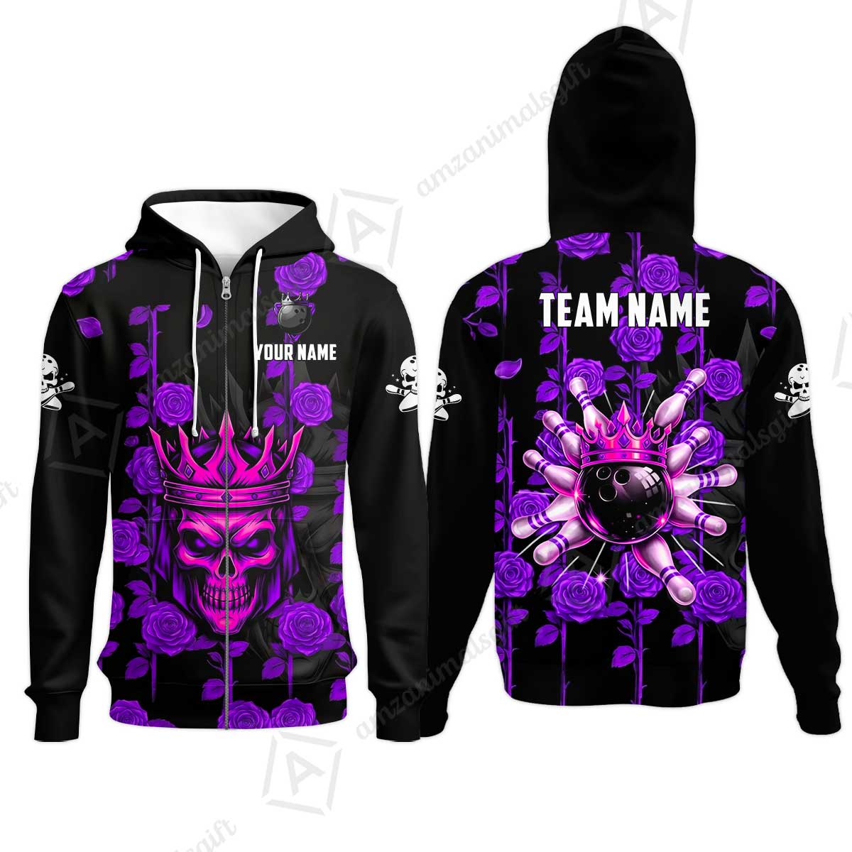 Custom Bowling Jersey Polo Shirt, Royal Skull Bowling, Custom Bowling Jersey Team Shirt For Players With Name & Team Name