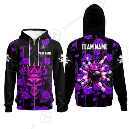 Custom Bowling Jersey Polo Shirt, Royal Skull Bowling, Custom Bowling Jersey Team Shirt For Players With Name & Team Name