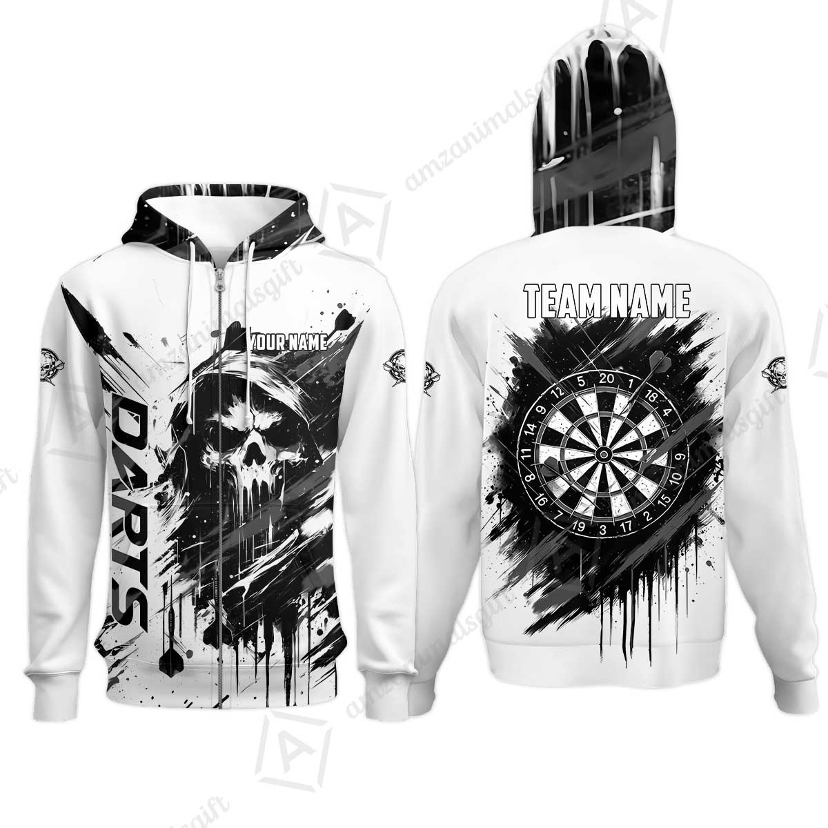 Custom Darts Jersey Polo Shirt, Grim Reaper Sketch Splatter, Custom Dart Jersey Team Shirt For Players With Name & Team Name