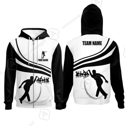 Bowling Custom Name Zip Hoodie - Black and Gold Men Bowlers Personalized Zip Hoodie