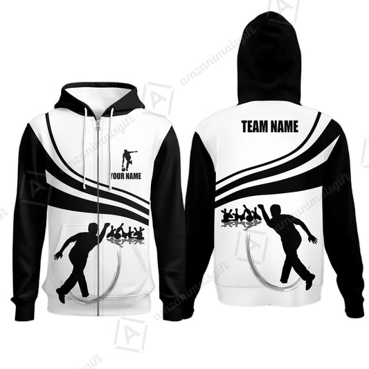 Bowling Custom Name Zip Hoodie - Black and Gold Men Bowlers Personalized Zip Hoodie
