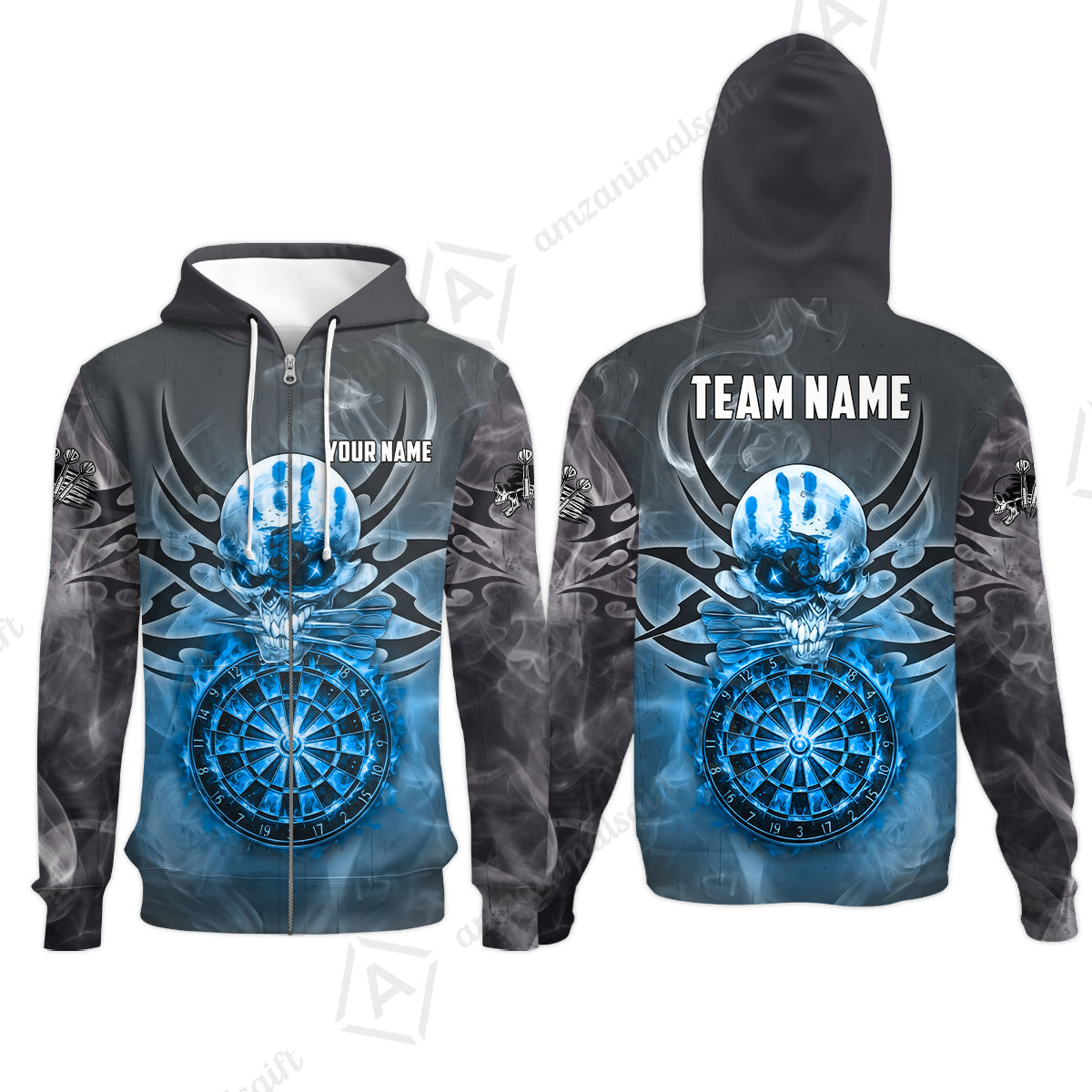 Custom Darts Jersey Polo Shirt, Glowing Fire Skull Tribal, Custom Dart Jersey Team Shirt For Players With Name & Team Name
