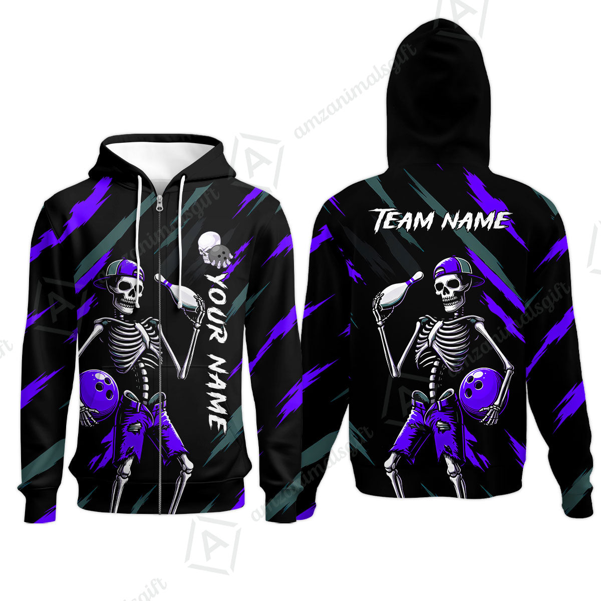 Customized Bowling Shirt, Bad Boy Skeleton Bowler, Personalized Polo Shirt For Players With Name & Team Name