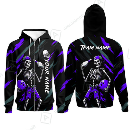 Customized Bowling Shirt, Bad Boy Skeleton Bowler, Personalized Polo Shirt For Players With Name & Team Name