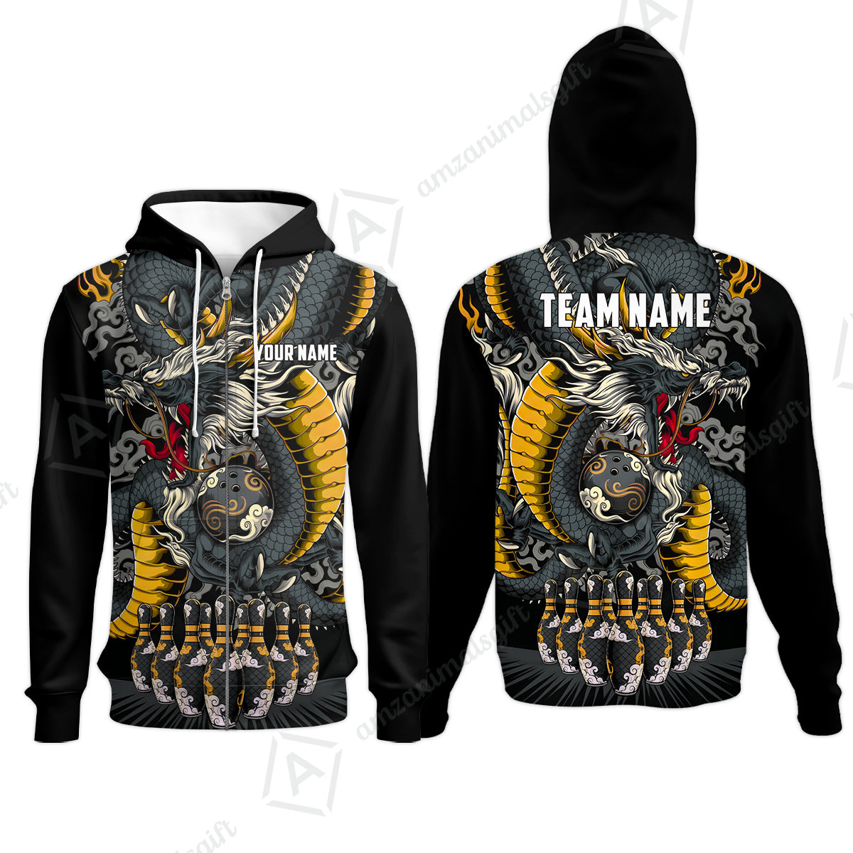 Custom Bowling Jersey Polo Shirt, Oriental Jade Dragon & Classic Clouds, Custom Bowling Jersey Team Shirt For Players With Name & Team Name