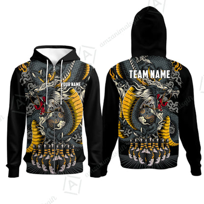 Custom Bowling Jersey Polo Shirt, Oriental Jade Dragon & Classic Clouds, Custom Bowling Jersey Team Shirt For Players With Name & Team Name