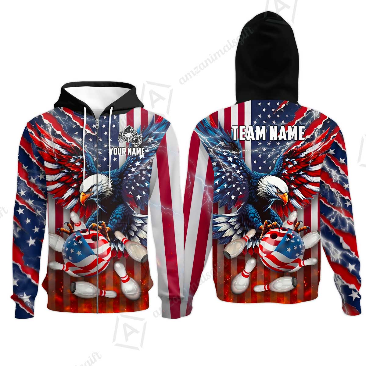 Customized Patriotic American Flag Eagle Bowling Jersey, Custom Name And Team Name For Bowlers