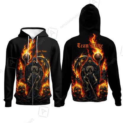 Custom Bowling Jersey Polo Shirt, Hellfire Grim Reaper, Personalize Name and Team Name
