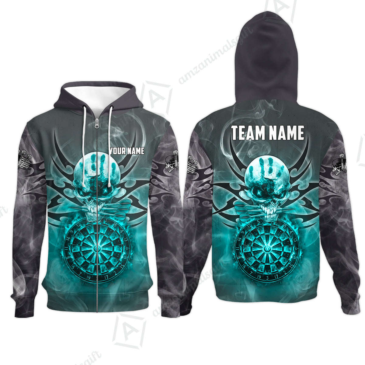Custom Darts Jersey Polo Shirt, Glowing Fire Skull Tribal, Custom Dart Jersey Team Shirt For Players With Name & Team Name