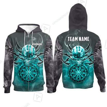 Custom Darts Jersey Polo Shirt, Glowing Fire Skull Tribal, Custom Dart Jersey Team Shirt For Players With Name & Team Name