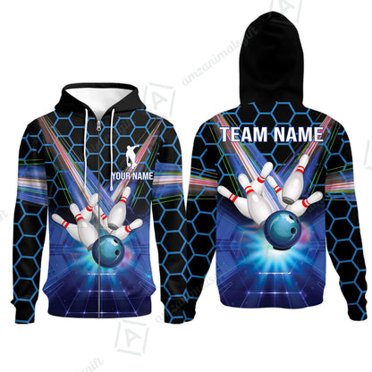 Blue Bowling Custom Men Polo Shirt, Bowling Personalized Polo Shirt, Bowling Shirt Custom Name and Team Name