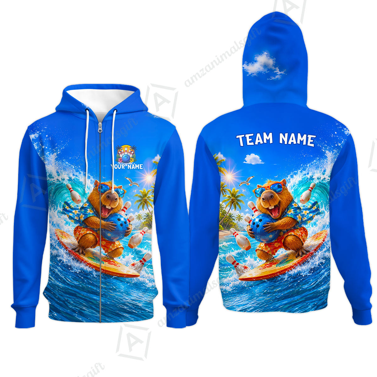 Custom Bowling Jersey Polo Shirt, Surfing Capybara, Personalized Name And Team Name