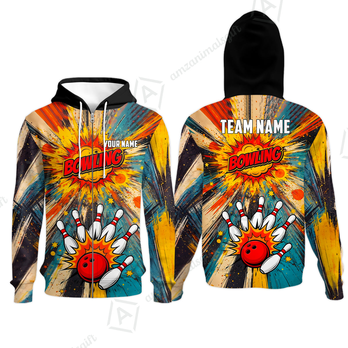 Custom Bowling Jersey Polo Shirt, Retro Comic Book Explosion, Custom Bowling Jersey Team Shirt For Players With Name and Team Name