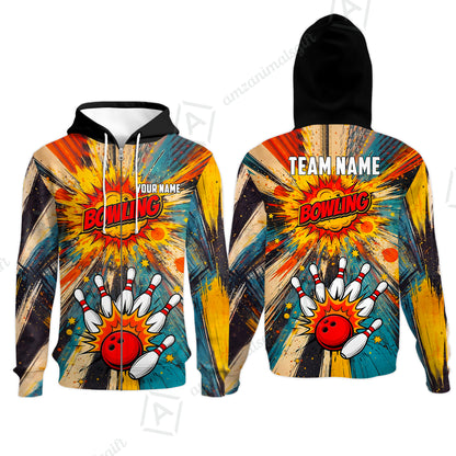 Custom Bowling Jersey Polo Shirt, Retro Comic Book Explosion, Custom Bowling Jersey Team Shirt For Players With Name and Team Name