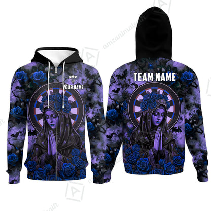 Custom Darts Jersey Polo Shirt, Gothic Madonna And Blue Rose, Custom Dart Jersey Team Shirt For Players With Name & Team Name