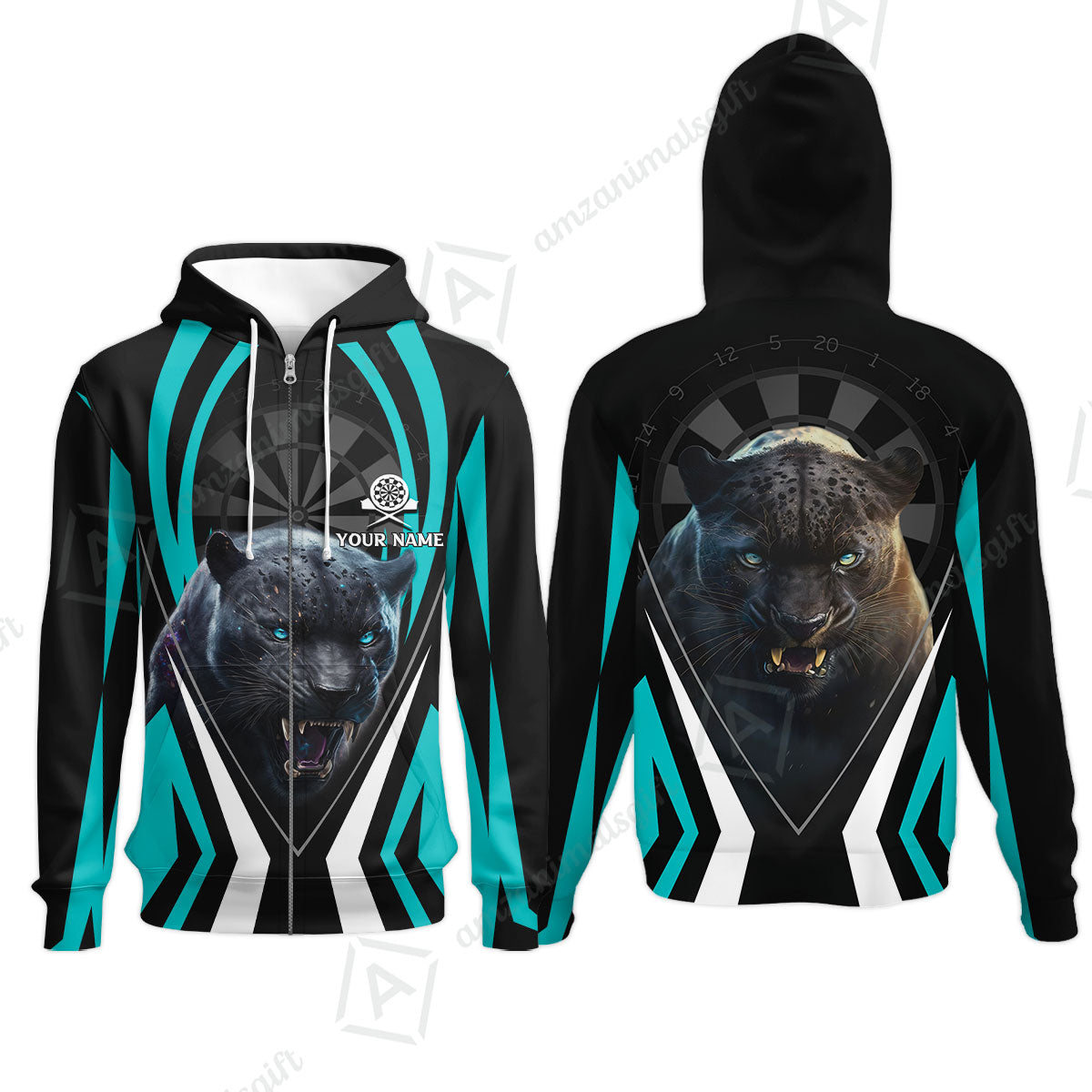 Black Panther And Darts Custom Name Zip Hoodie, Bullseye Dartboard Personalized Zip Hoodie- Gift For Darts Lovers, Friends