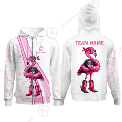 Custom Bowling Jersey Polo Shirt, Cowgirl Flamingo Bowling Custom Bowling Jersey Team Shirt For Players With Name & Team Name