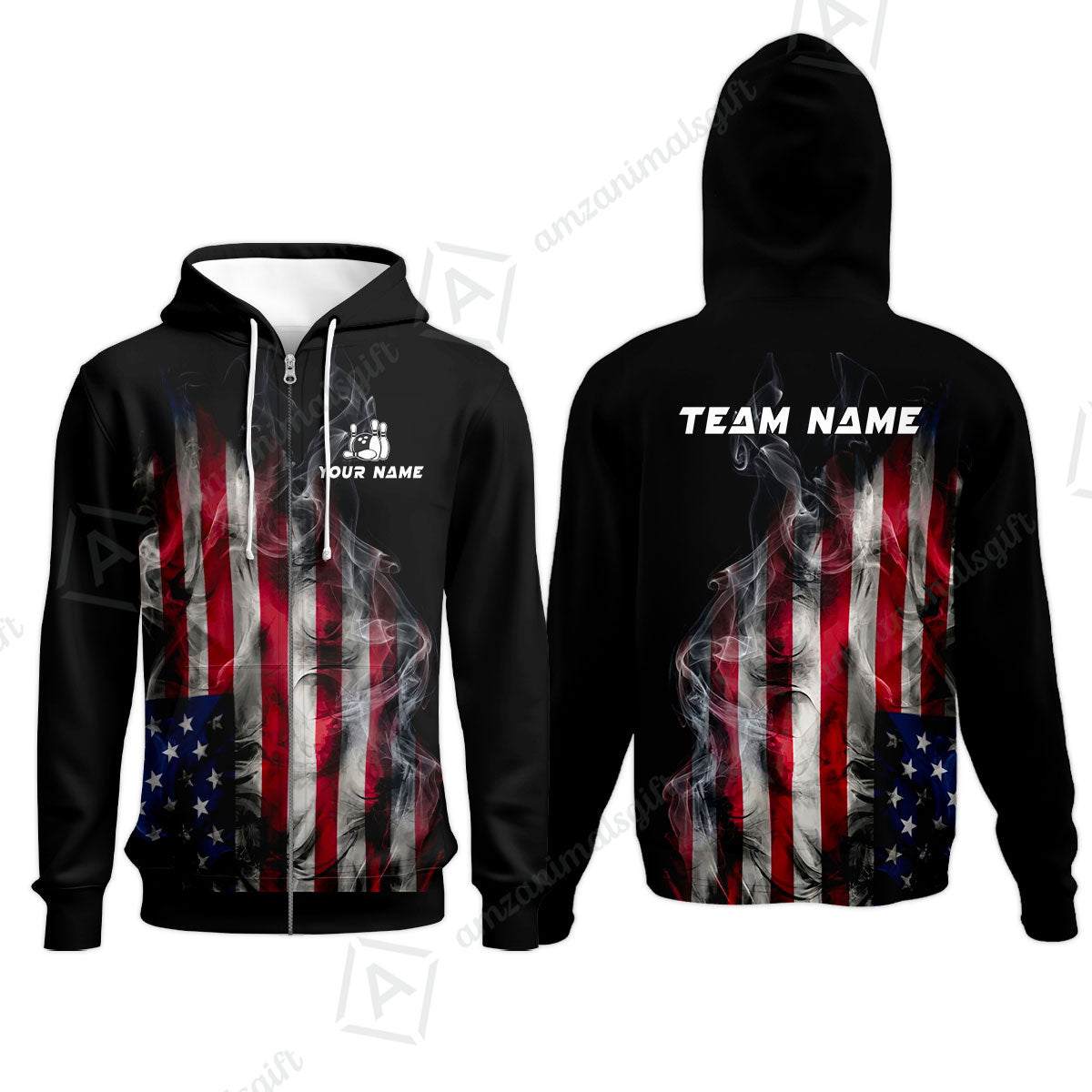 Custom Bowling Jersey Polo Shirt, Smoke USA Flag Bowling, Custom Bowling Jersey Team Shirt For Players With Name & Team Name