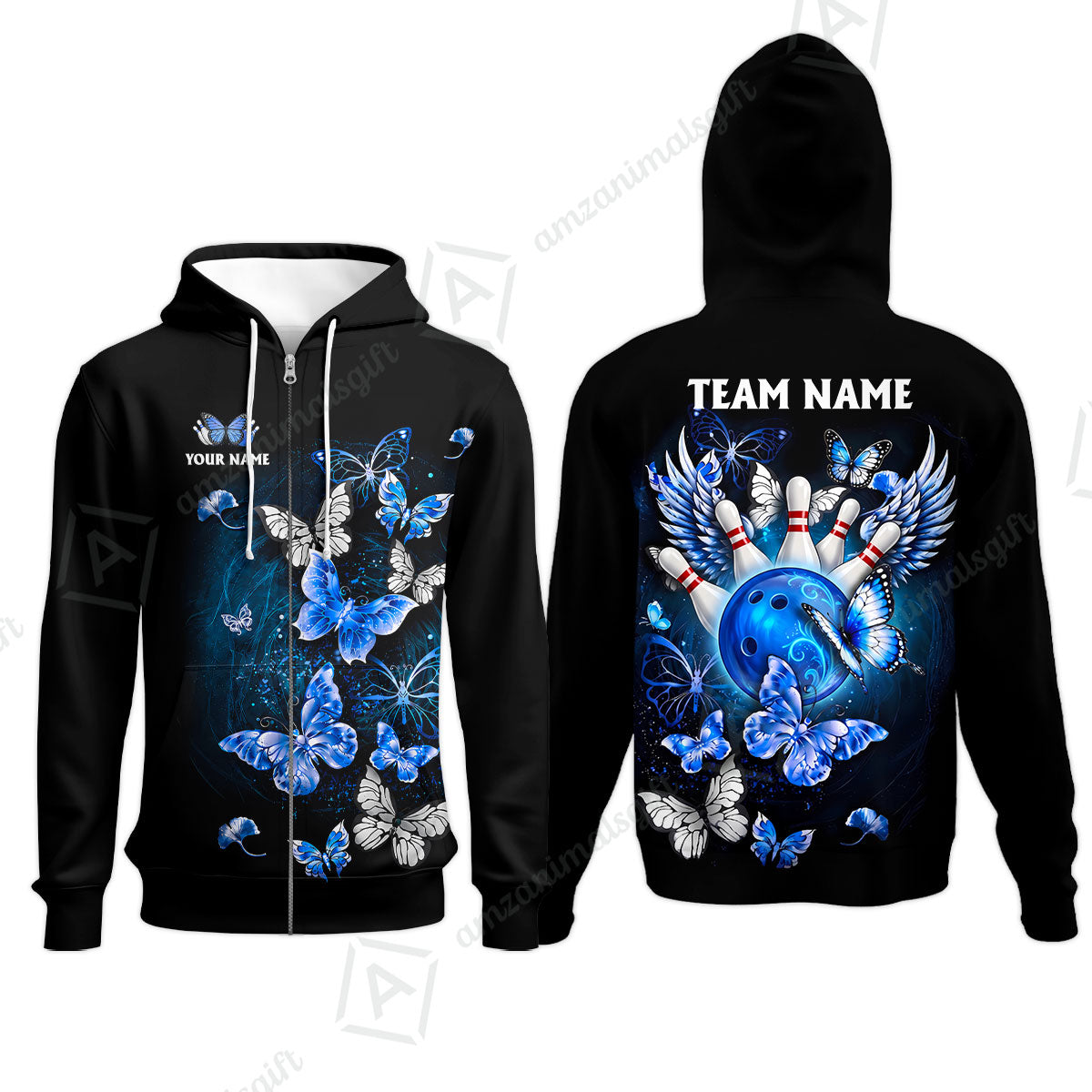 Custom Bowling Jersey Polo Shirt, Dreamy Nebula & Angelic Butterflies, Personalize Name and Team Name