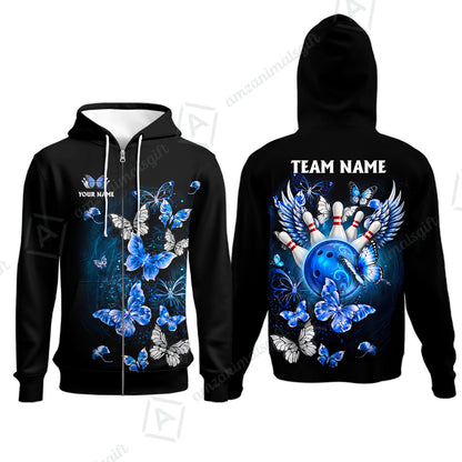 Custom Bowling Jersey Polo Shirt, Dreamy Nebula & Angelic Butterflies, Personalize Name and Team Name