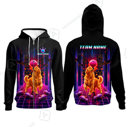 Custom Bowling Jersey Polo Shirt, Cyber Bowling Dog, Custom Bowling Jersey Team Shirt For Players With Name & Team Name