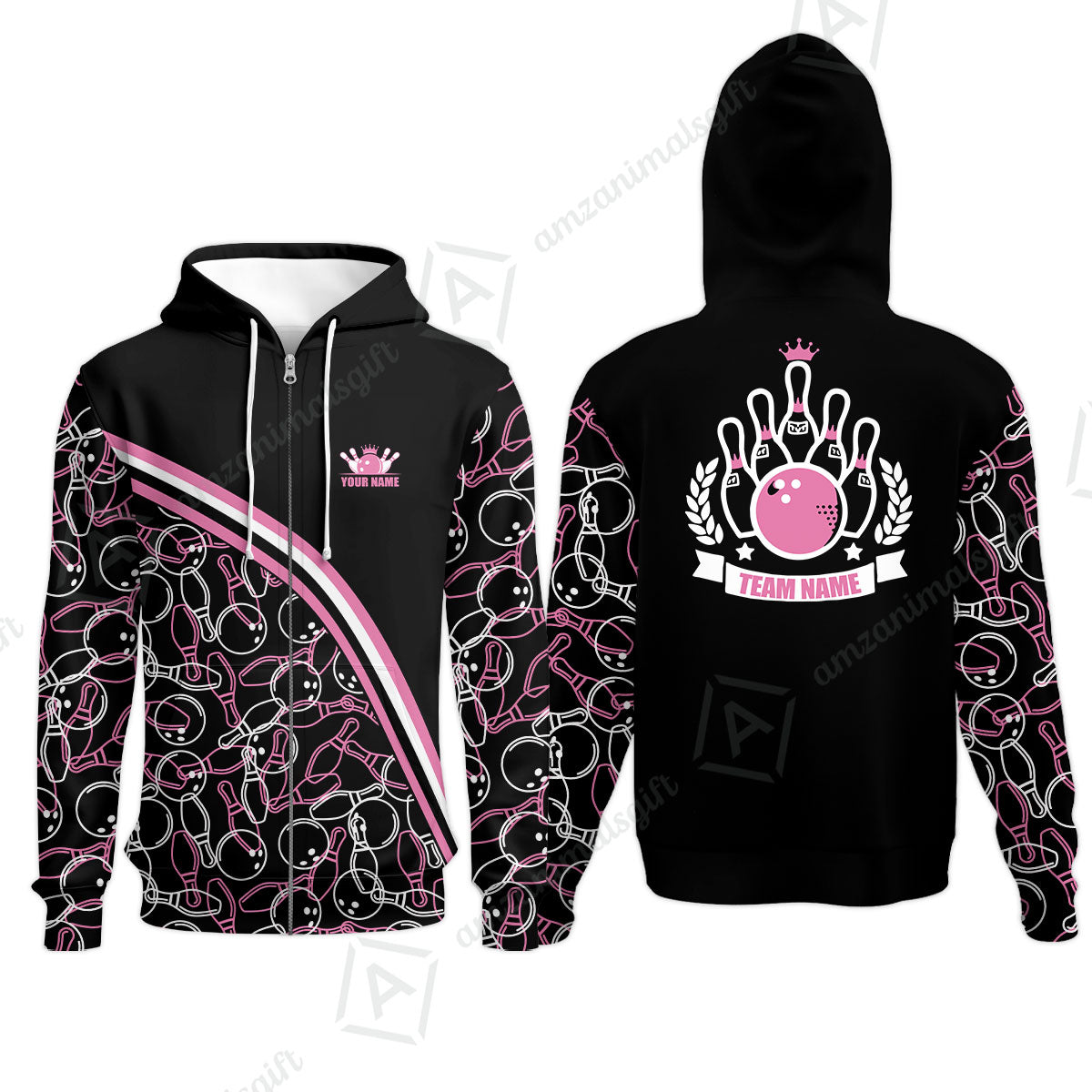 Bowling Customized Women Polo Shirt - Black Pink Bowling Pattern Personalized Bowling Polo Shirt - Gift For Friend, Family, Bowling Lovers