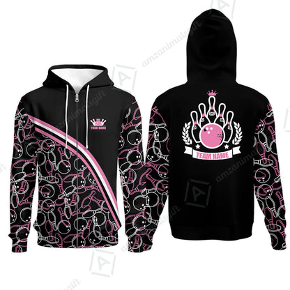 Bowling Customized Women Polo Shirt - Black Pink Bowling Pattern Personalized Bowling Polo Shirt - Gift For Friend, Family, Bowling Lovers