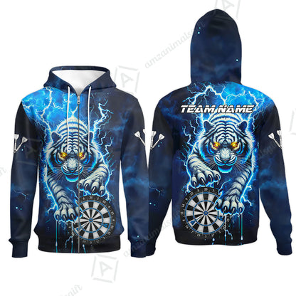 Custom Darts Team Jersey, Thunder Lightning Tiger Darts Jersey Polo Quarter-Zip Shirts, Custom Name And Team Name Darts Uniforms Jersey