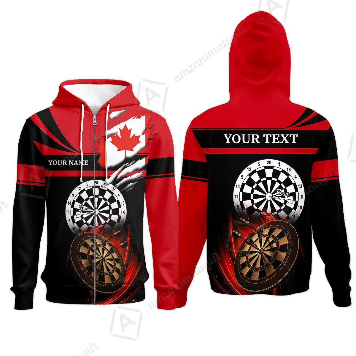 Customized Name & Text Darts Quarter-Zip Polo Shirt, Canada Flag Personalized Name Darts Quarter-Zip Polo Shirt