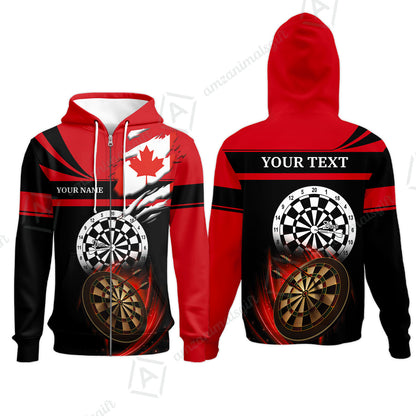 Customized Name & Text Darts Quarter-Zip Polo Shirt, Canada Flag Personalized Name Darts Quarter-Zip Polo Shirt