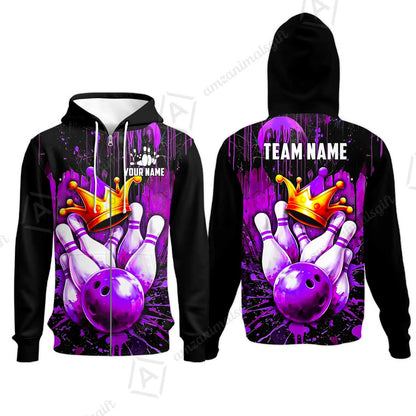 Custom Bowling Jersey Polo Shirt, Neon King Crown, Custom Bowling Jersey Team Shirt For Players With Name and Team Name