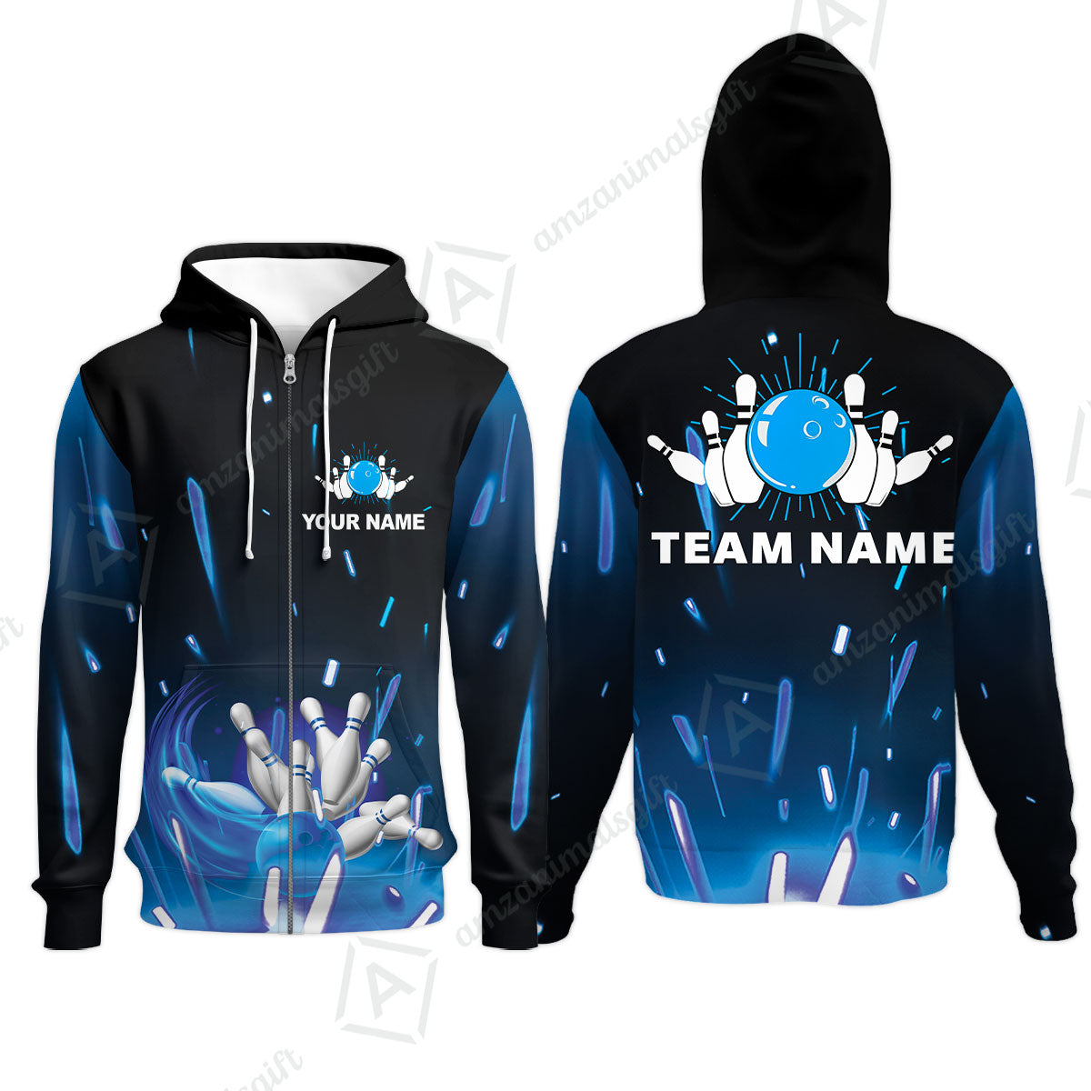 Bowling Men Polo Shirt Custom Name - Blue Bowling Personalized Bowling Polo Shirt - Gift For Friend, Family, Bowling Lovers