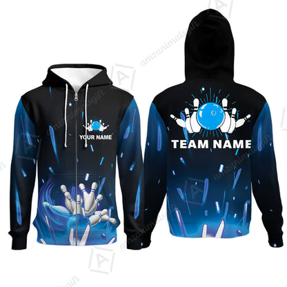 Bowling Men Polo Shirt Custom Name - Blue Bowling Personalized Bowling Polo Shirt - Gift For Friend, Family, Bowling Lovers