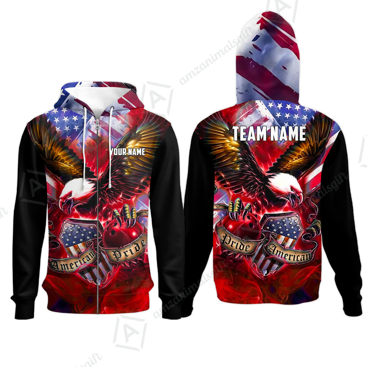 Custom Bowling Jersey Polo Shirt, American Pride Eagle, Personalized Name & Team Name