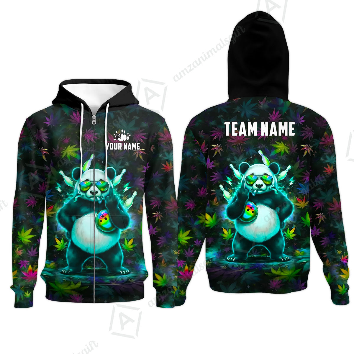 Custom Bowling Jersey Polo Shirt, Badass Stoner Panda & Psychedelic Leaves, Custom Bowling Jersey Team Shirt For Players With Name & Team Name