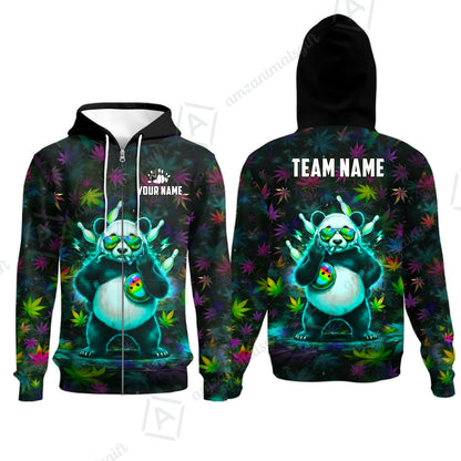 Custom Bowling Jersey Polo Shirt, Badass Stoner Panda & Psychedelic Leaves, Custom Bowling Jersey Team Shirt For Players With Name & Team Name