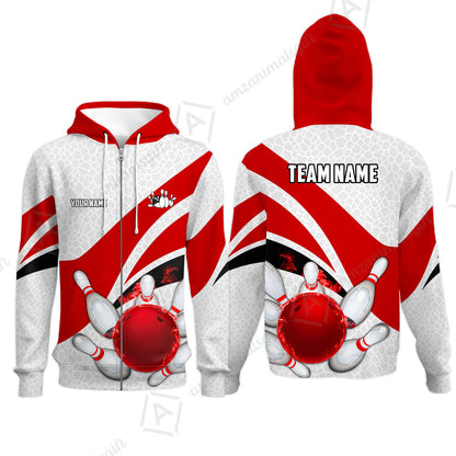 Custom Bowling Team Jersey, Ribbon Pattern Bowling Jersey Multicolor Polo Quarter-Zip Shirts, Bowling Uniforms Jerseys, Custom Name And Team Name