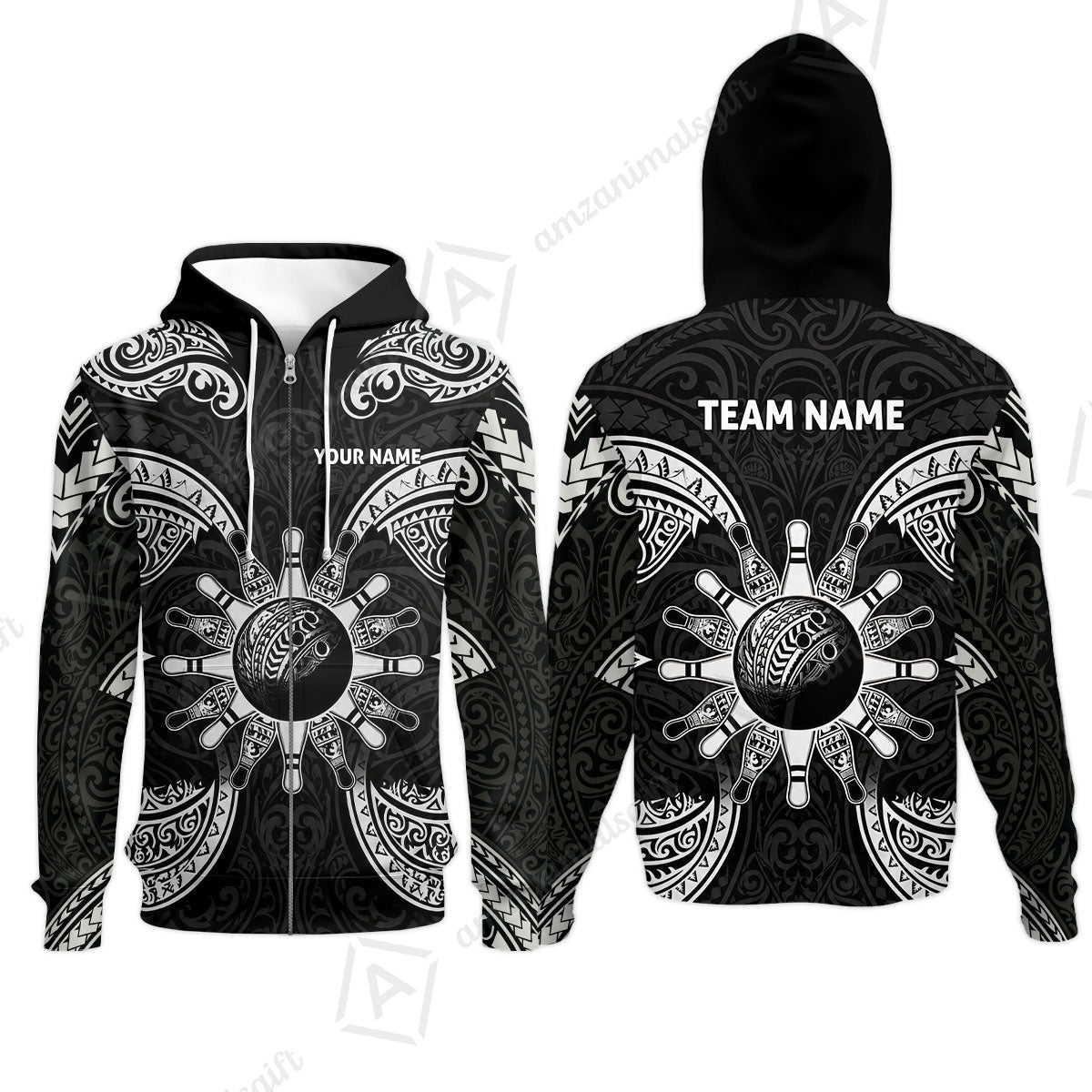 Custom Bowling Jersey Polo Shirt, Symmetric Polynesian Tribal Art Bowling, Custom Bowling Jersey Team Shirt For Players With Name and Team Name