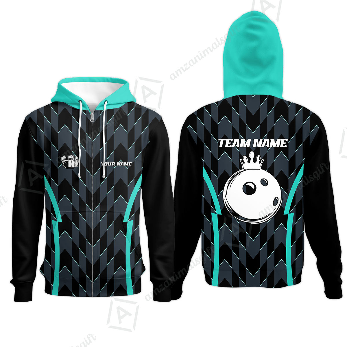 Custom Turquoise Camo Bowling Team Jersey Polo Shirts, Bowling Team Uniforms Jerseys, Personalized Name And Team Name