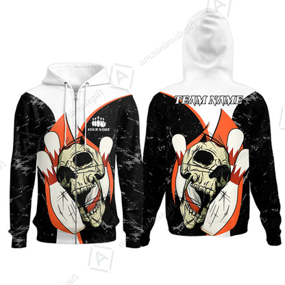 Customized Bowling Team Polo Jersey, Skull Rolling Bowling Illustration Halloween Style Uniform Shirt For Bowlers