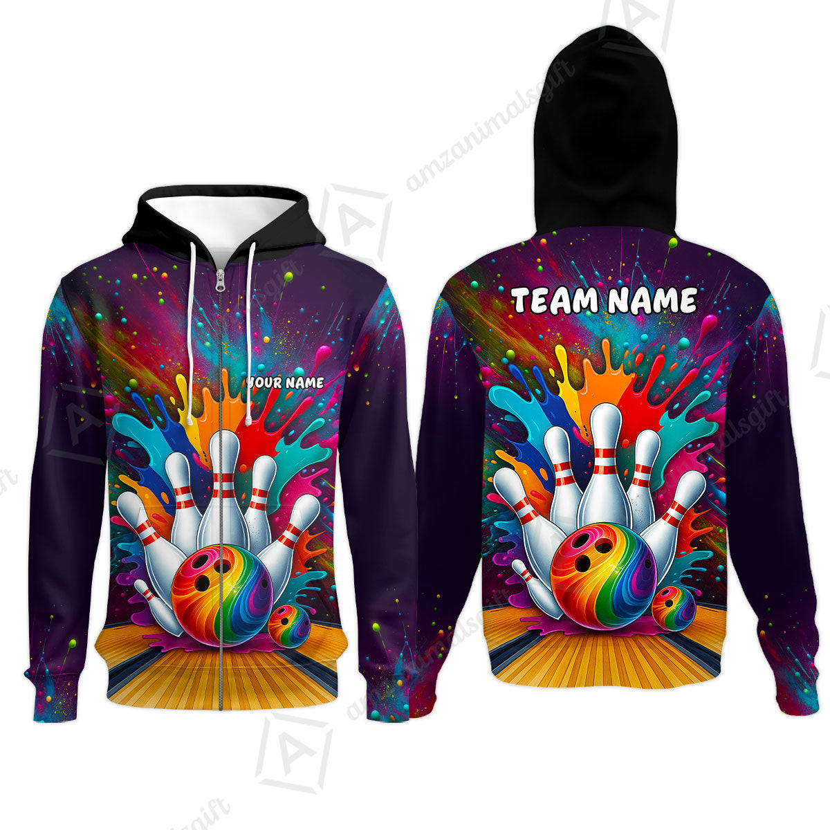 Custom Color Splash Bowling Team Jerseys Polo Shirts, Strike Bowling uniforms, Strike Bowling Personalized Name And Team Name