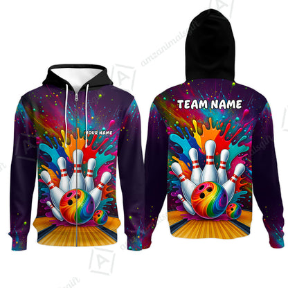 Custom Color Splash Bowling Team Jerseys Polo Shirts, Strike Bowling uniforms, Strike Bowling Personalized Name And Team Name