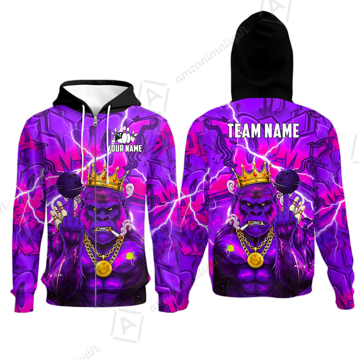 Custom Bowling Jersey Polo Shirt, Rebellious Gorilla King & Street Graffiti, Custom Bowling Jersey Team Shirt For Players With Name & Team Name