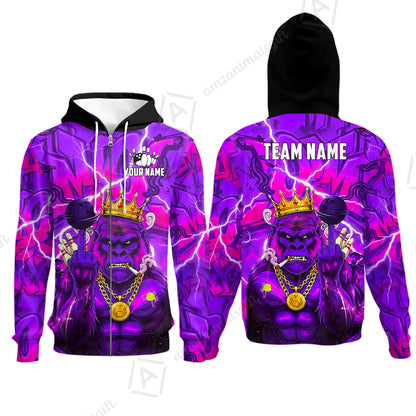Custom Bowling Jersey Polo Shirt, Rebellious Gorilla King & Street Graffiti, Custom Bowling Jersey Team Shirt For Players With Name & Team Name