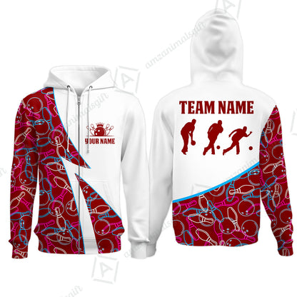 Custom Bowling Team Bowling Jersey, Neon Pattern Bowling Jersey With Player Silhouettes Multicolor Polo Quarter-Zip Shirts, Custom Bowling Uniforms Jerseys