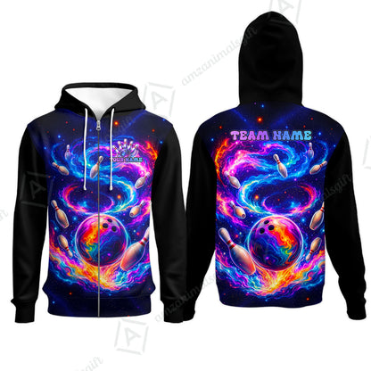 Custom Bowling Jersey Polo Shirt, Galaxy Bowling World, Personalized Name And Team Name