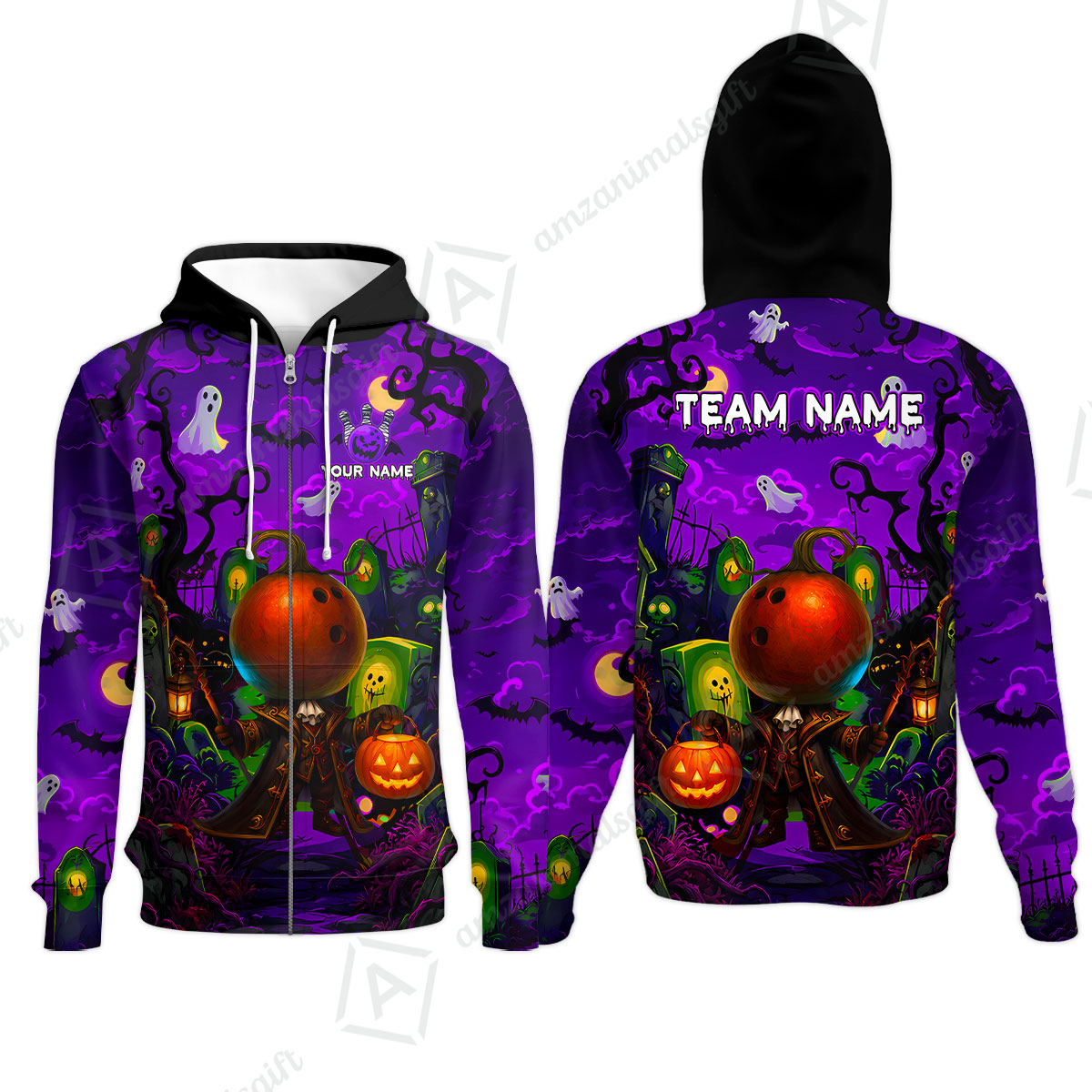 Custom Bowling Jersey Polo Shirt, Halloween Spooky Strike, Custom Bowling Jersey Team Shirt For Players With Name & Team Name