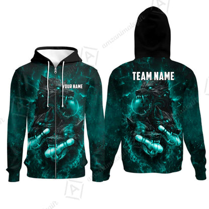 Custom Bowling Jersey Polo Shirt, Dark Fantasy Hellfire Werewolf, Custom Bowling Jersey Team Shirt For Players With Name & Team Name