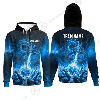 Custom Bowling Jersey Polo Shirt, Asian Dragon's Fire Strike, Custom Bowling Jersey Team Shirt For Players With Name & Team Name