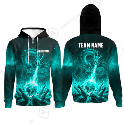 Custom Bowling Jersey Polo Shirt, Asian Dragon's Fire Strike, Custom Bowling Jersey Team Shirt For Players With Name & Team Name